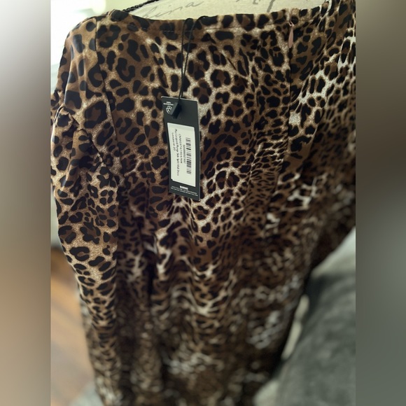 Leopard plunge neck dress/ side split midi dress/ plus size - Picture 3 of 5